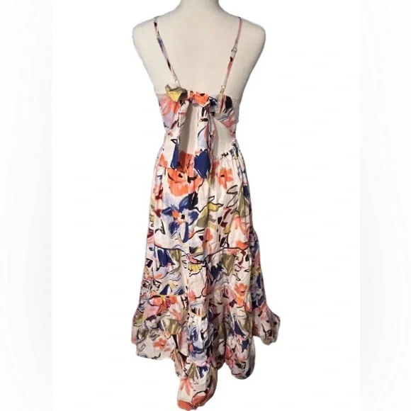 100% Cotton AQUA Floral Print Maxi Tropical Boho Resort Beach Medium Bow Halter - Picture 7 of 12